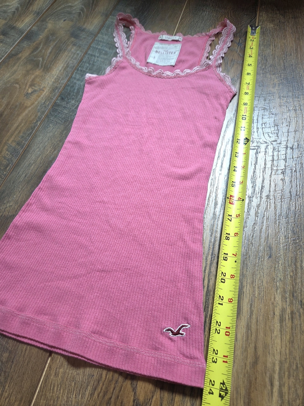 Vintange Hollister Y2K Pink Ribbed Lace Trim Cami Tank Top S Coquette Twilight - Picture 5 of 9